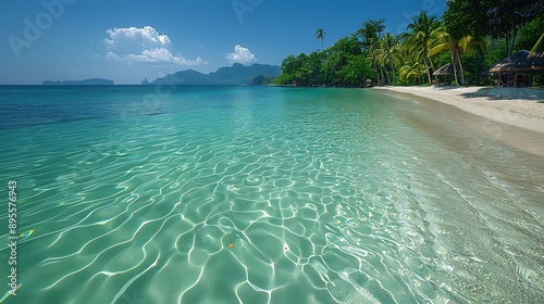 A stunning view of a tropical beach,  photo