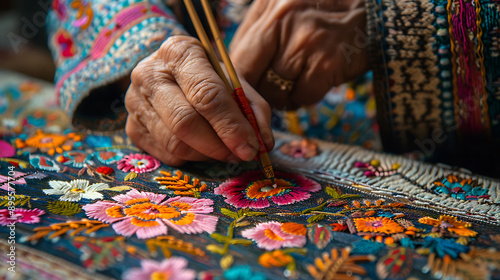 Intricate Palestinian tatreez embroidery, traditional craft, 