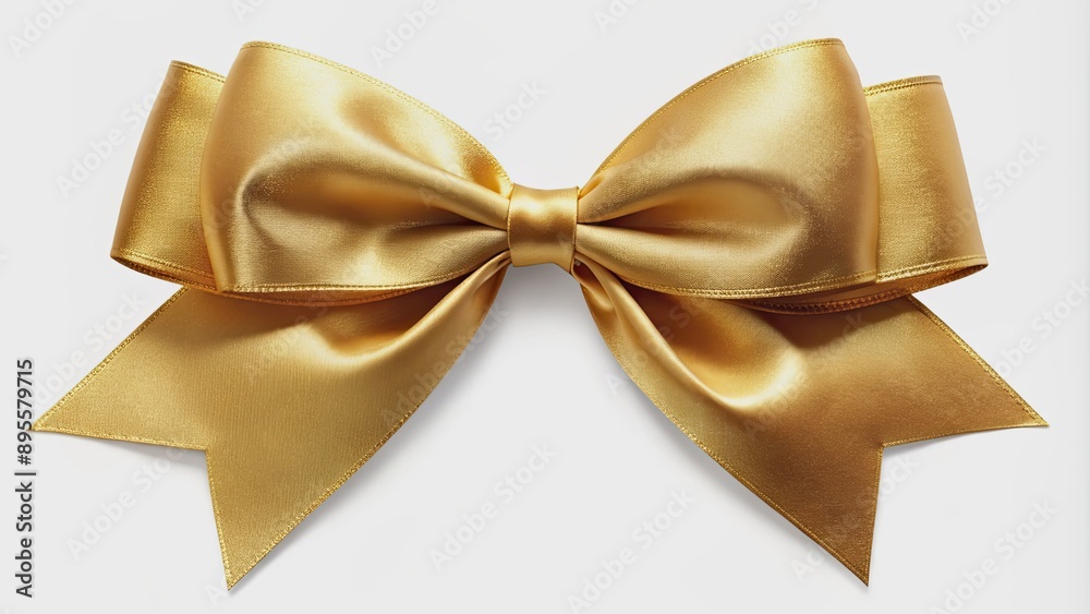 Minimalist gold ribbon bow with satin finish isolated on white background , elegant, simple, gold, ribbon, bow, satin, isolated