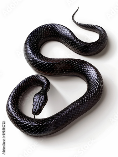 Black Mamba Snake Realistic Weaving Downward on High Contrast White Vector Background