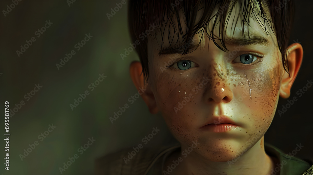 Close-up portrait of a young boy with tears in his eyes. Close-up portrait of a young boy with tears in his eyes.