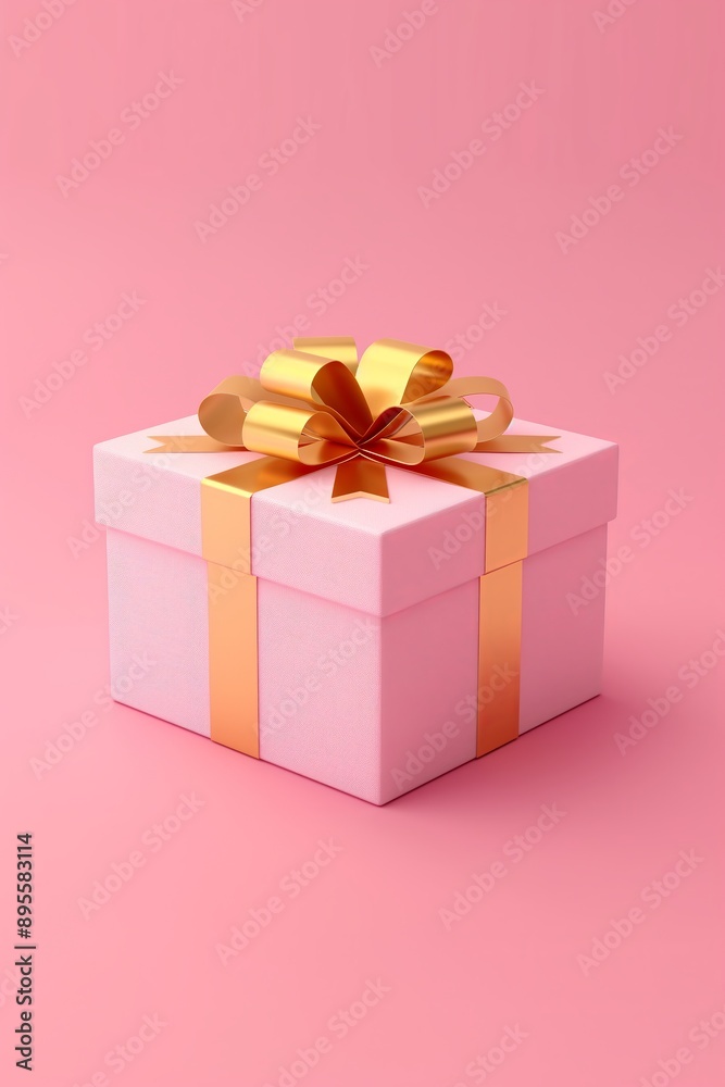 Pink Gift Box with Golden Ribbon - A luxurious pink gift box adorned with a golden ribbon and bow, set against a soft pink background, perfect for festive and celebration-themed projects. Pink Gift Box with Golden Ribbon - A luxurious pink gift box adorned with a golden ribbon and bow, set against a soft pink background, perfect for festive and celebration-themed projects.