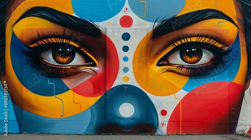A photo of a colorful street art mural, 