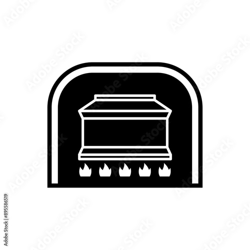 Crematorium sign. Burning a coffin is a symbol of burial.