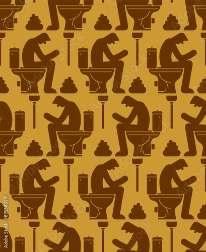 Man is sitting on toilet pattern seamless. guy poops background