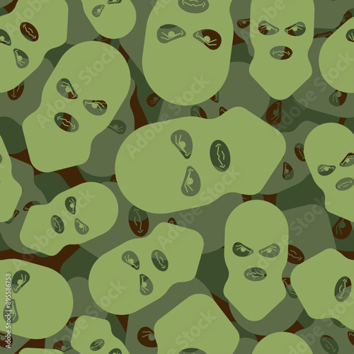 Balaclava Army pattern seamless. Fraudster face in mask Military background. Protective texture