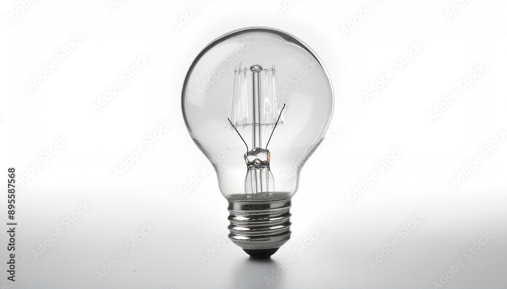 A clear incandescent light bulb, isolated on a white background, highlighting its simple yet functional design. A clear incandescent light bulb, isolated on a white background, highlighting its simple yet functional design.