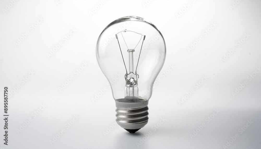 A clear incandescent light bulb, isolated on a white background, highlighting its simple yet functional design. A clear incandescent light bulb, isolated on a white background, highlighting its simple yet functional design.