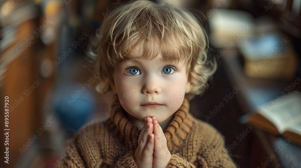A young boy holding a prayer in his hands, representing innocence and spirituality. A young boy holding a prayer in his hands, representing innocence and spirituality.