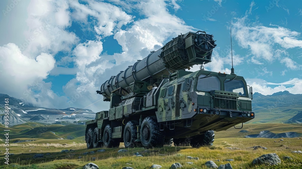 Advanced Military Defense System With Radar And Missile Interceptors