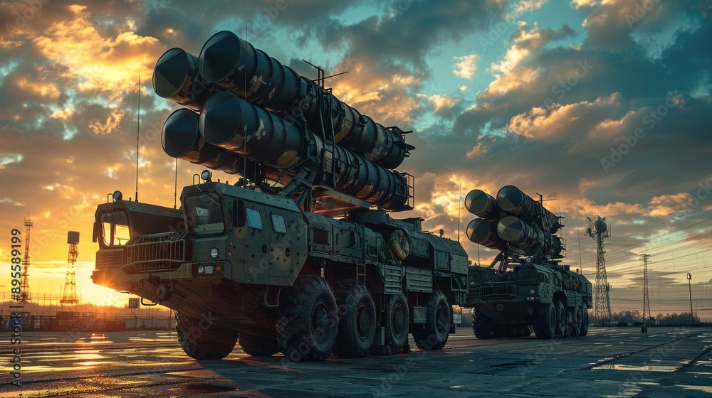 Advanced Military Defense System With Radar And Missile Interceptors