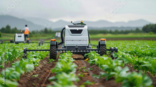 Autonomous machinery harvesting crops, agriculture tech, efficient crop collection