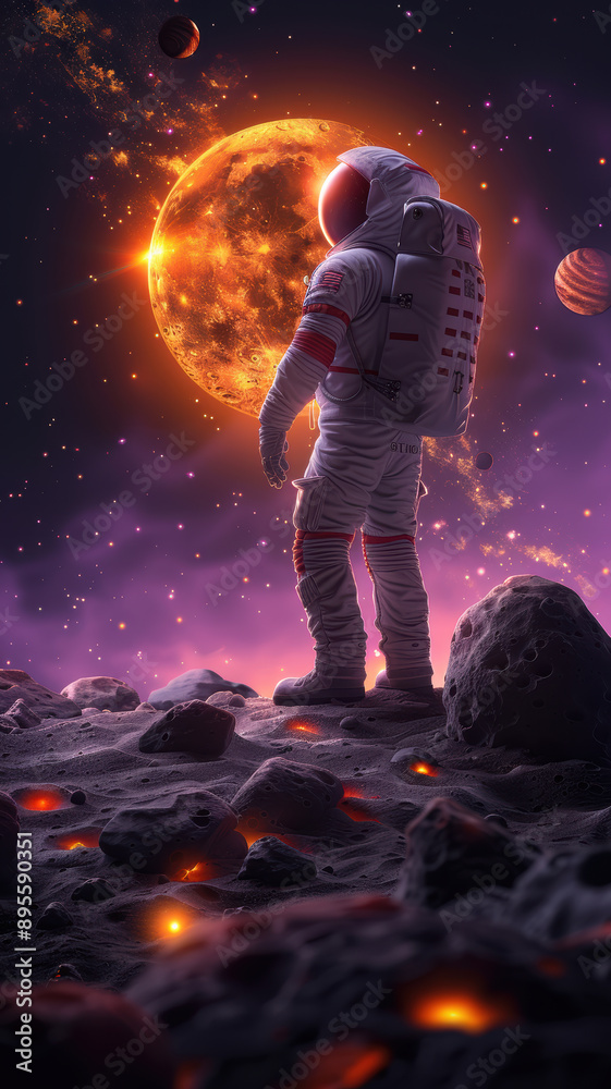 Obraz premium Lunar Exploration: Astronaut and Cosmic Beauty