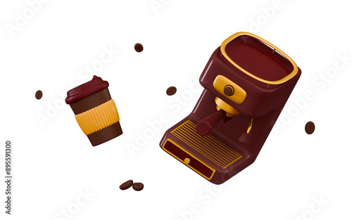 Coffee machine isolated Coffee shop and cafe icon Minimal three-dimensional 3D render illustration