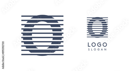 Abstract letter O logo with horizontal lines, logotype with striped effect for creative corporate branding, business identity, modern minimalist design. Vector illustration.