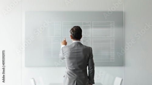 Corporate Executive Presenting Complex Organizational Structure in Modern Meeting Room with Digital Whiteboard