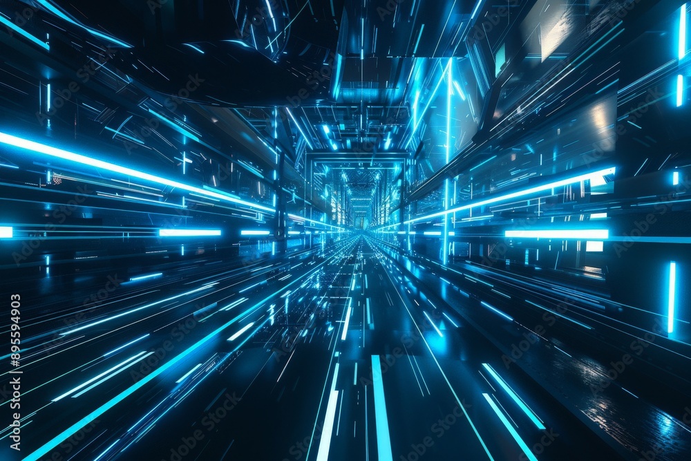 Abstract Digital Tunnel with Glowing Blue Lights Abstract Digital Tunnel with Glowing Blue Lights