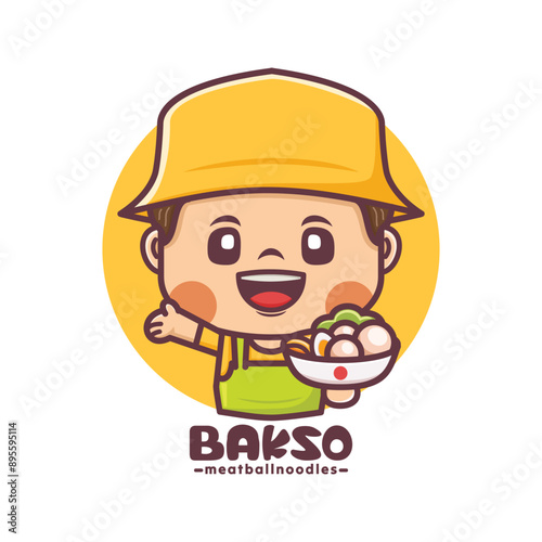 cute cartoon mascot design with Indonesian meatball bakso