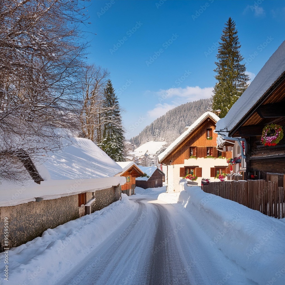 winter village in the Alps, AI generated winter village in the Alps, AI generated