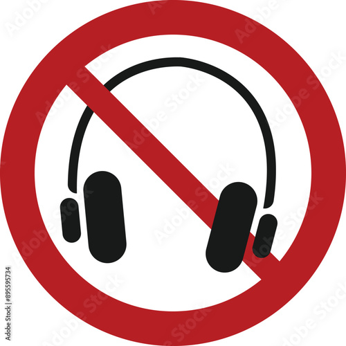 No headphones allowed simple prohibition sign. Headphones forbidden sign. Vector illustration, EPS10