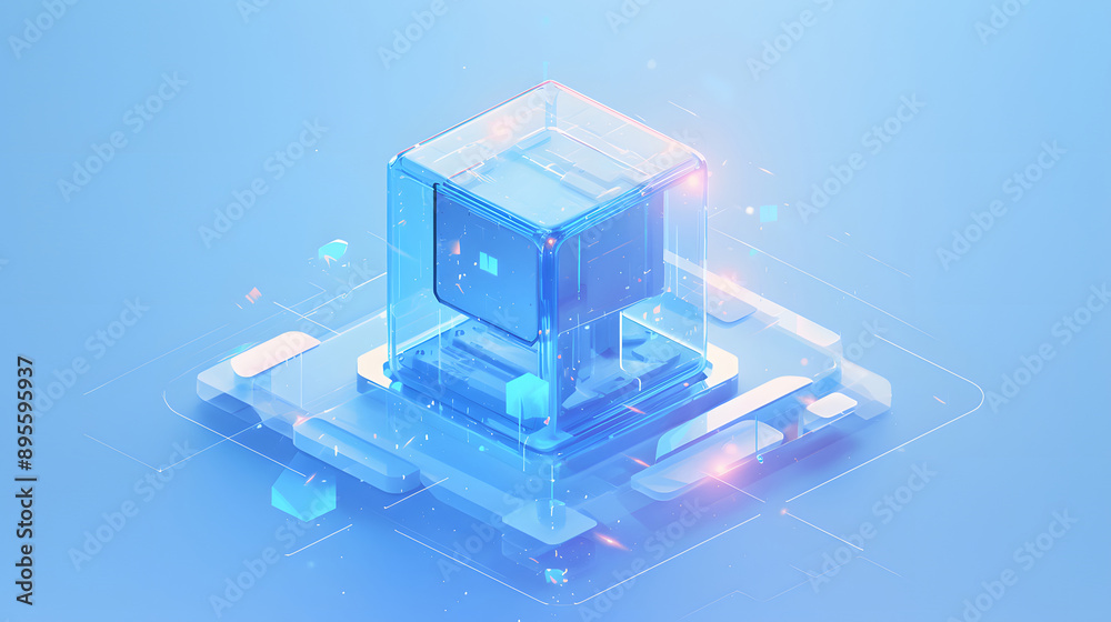 Glowing cube floating on a chip Glowing cube floating on a chip
