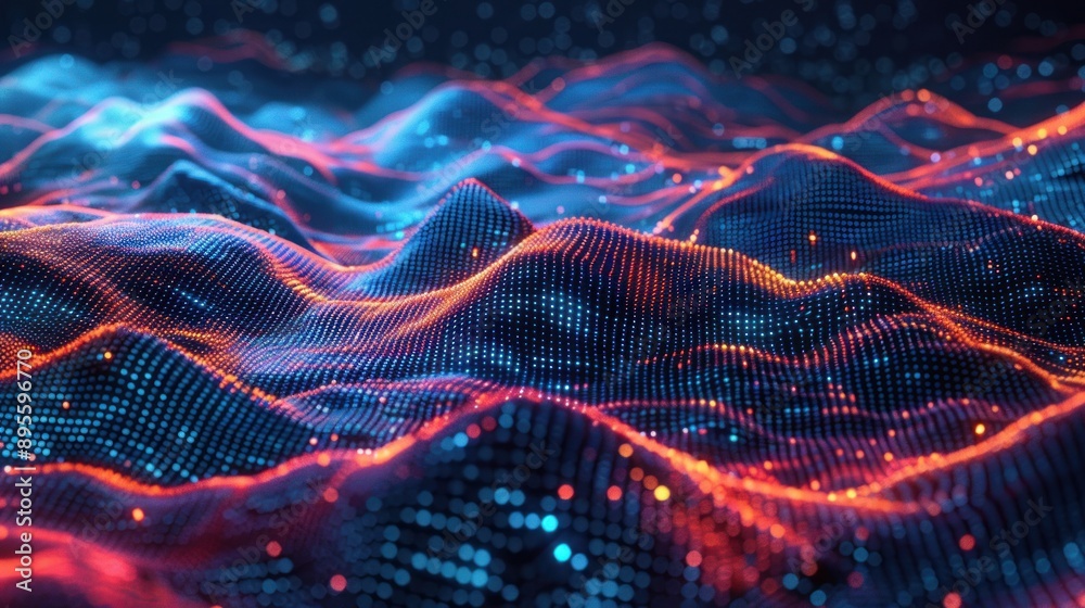 Abstract Digital Landscape with Glowing Particles Abstract Digital Landscape with Glowing Particles
