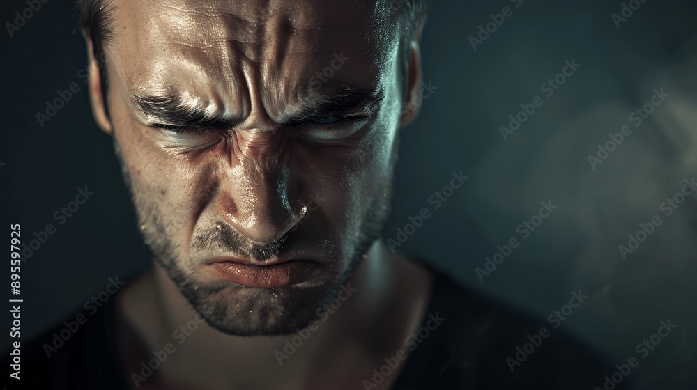 Man with expression of contempt sneering and looking down Man with expression of contempt sneering and looking down