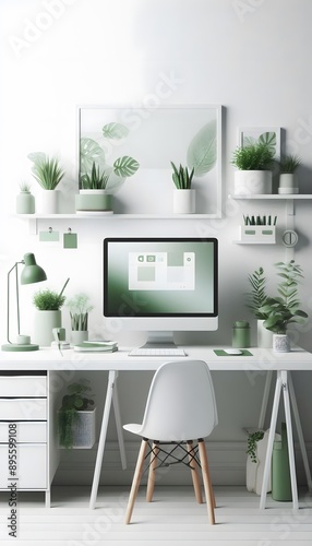 minimalist desk design with green plants