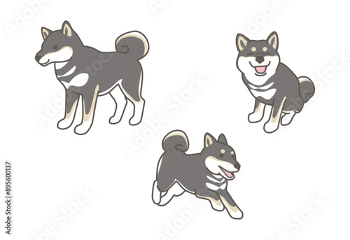 柴犬（黒柴）のかわいいイラスト素材セット