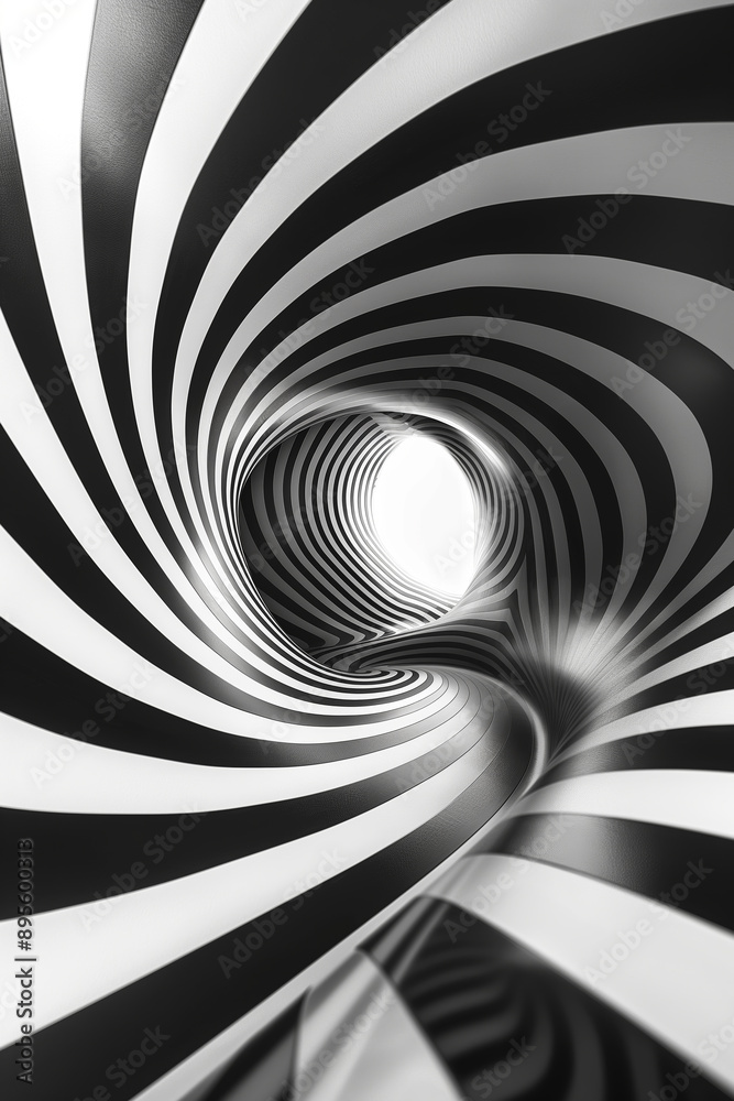 Naklejka premium Abstract Black and White Spiral with Illusion of Depth Tunnel in Optical Art Design