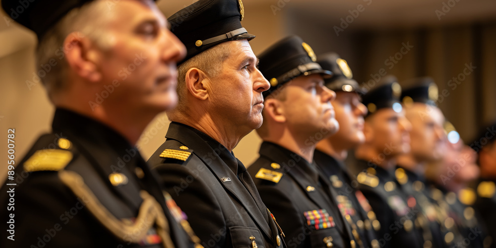 Group of Military Officers in Formal Uniforms Attending Ceremony Group of Military Officers in Formal Uniforms Attending Ceremony