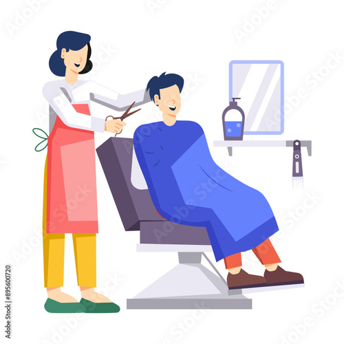 Character based flat illustration of hair grooming 

