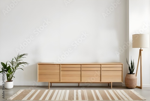 Tv cabinet in modern empty room on back white wall background
