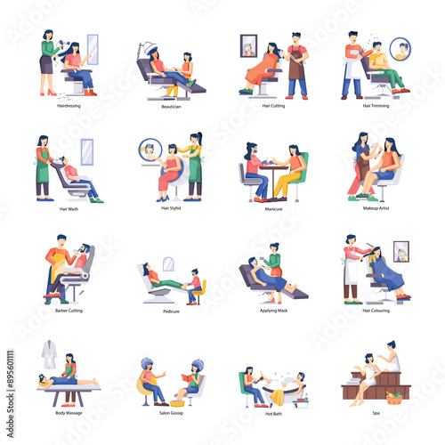WebCollection of 16 Beauty Salon Flat Illustrations 

