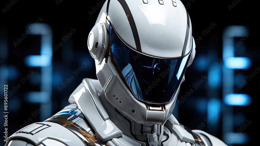 Very modern spacesuit in white with glowing blue Very modern spacesuit in white with glowing blue