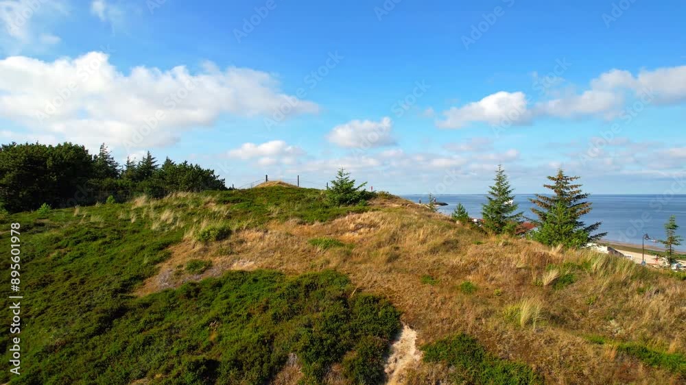 Sylt Island - Hörnum Odde East Beach - rising aerial view over dune with opening view Sylt Island - Hörnum Odde East Beach - rising aerial view over dune with opening view