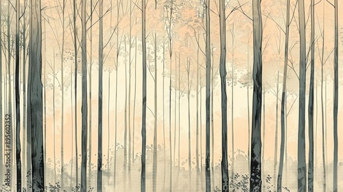 A unique abstract image of an autumn forest with blurred vertical lines