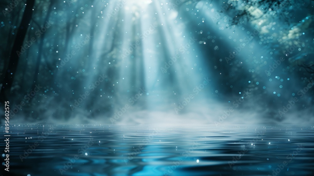 Enchanted river scene with mystical vapors, a bewitching glow emanating from the water, surrounded by ethereal mist and sparkling lights, surreal and magical atmosphere