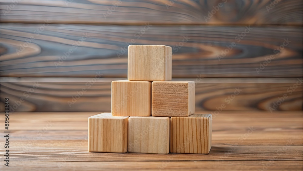 Wooden cubes stacked on a glossy wood surface, wood, cubes, pile, shiny, surface, texture, abstract, background, stack