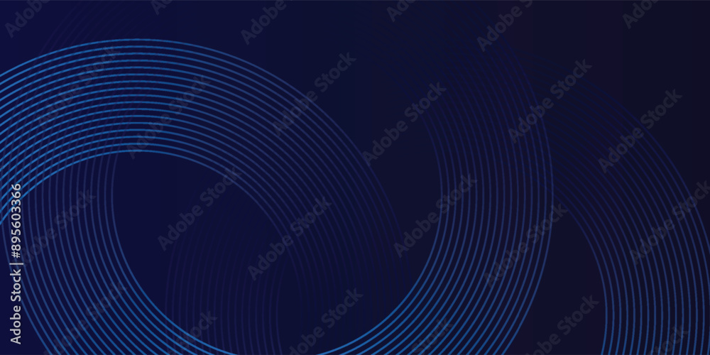 Abstract blue glowing geometric lines on dark blue background. Modern shiny blue circle lines pattern. Futuristic technology concept. Suit for cover, poster, banner, brochure, header, website