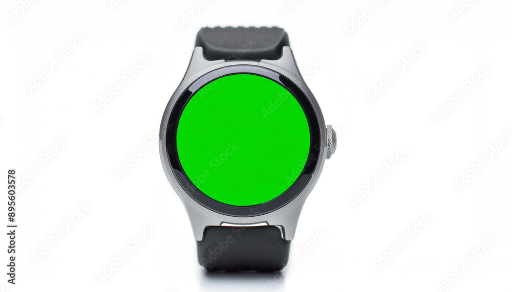 A fitness tracker with a green screen, isolated on a white background, perfect for health and activity monitoring. A fitness tracker with a green screen, isolated on a white background, perfect for health and activity monitoring.