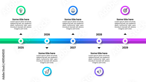 Infographic template. Horizontal straight Timeline with 5 steps