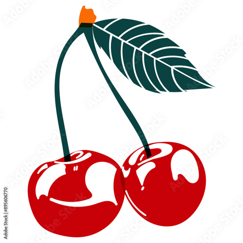 Red cherry. The effect of risograph printing. Design element for posters, postcards, greeting cards, wallpapers, fabrics, t-shirts, logos