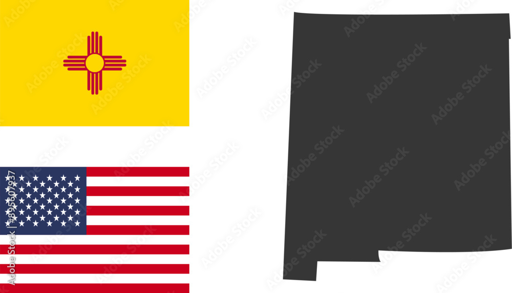 New Mexico state of USA. New Mexico flag and territory. States of America territory on white background. Separate states. Vector illustration New Mexico state of USA. New Mexico flag and territory. States of America territory on white background. Separate states. Vector illustration