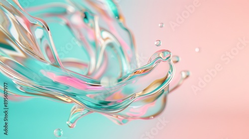  A pink and blue background with a close-up of a water droplet