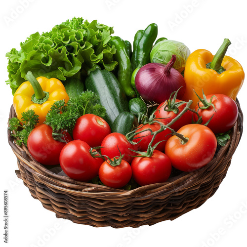 Wicker Basket with Fresh Vegetables PNG Transparency