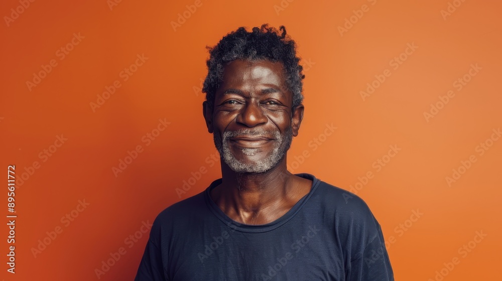 Vibrant Portrait of a Smiling Elderly Black Man with Gray Hair on Orange Background - High-Resolution Image Vibrant Portrait of a Smiling Elderly Black Man with Gray Hair on Orange Background - High-Resolution Image