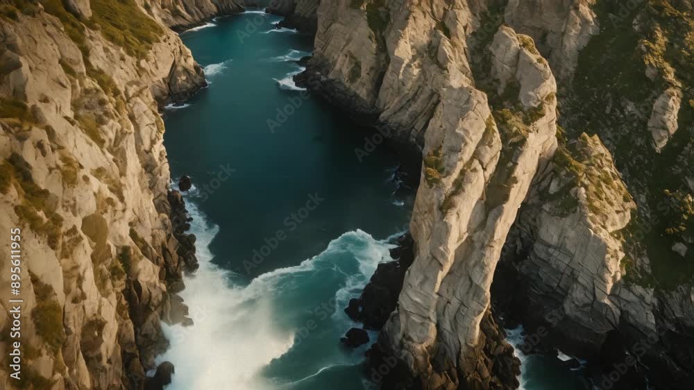 Dramatic Coastal Rock Formation Above Blue Waters under Sunset Light in a Natural Landscape Dramatic Coastal Rock Formation Above Blue Waters under Sunset Light in a Natural Landscape