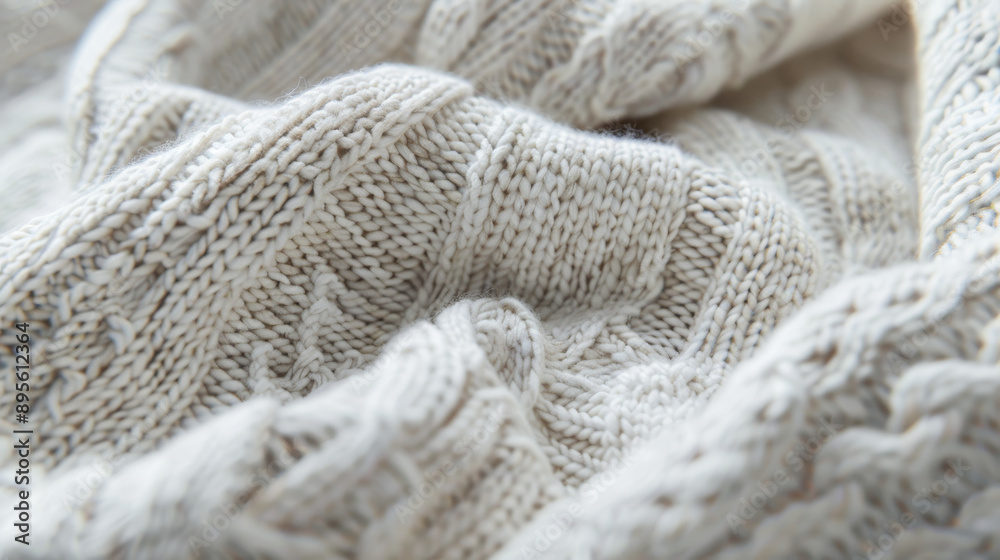 A close-up of a cozy knitted beige fabric, showcasing its intricate and soft texture. A close-up of a cozy knitted beige fabric, showcasing its intricate and soft texture.