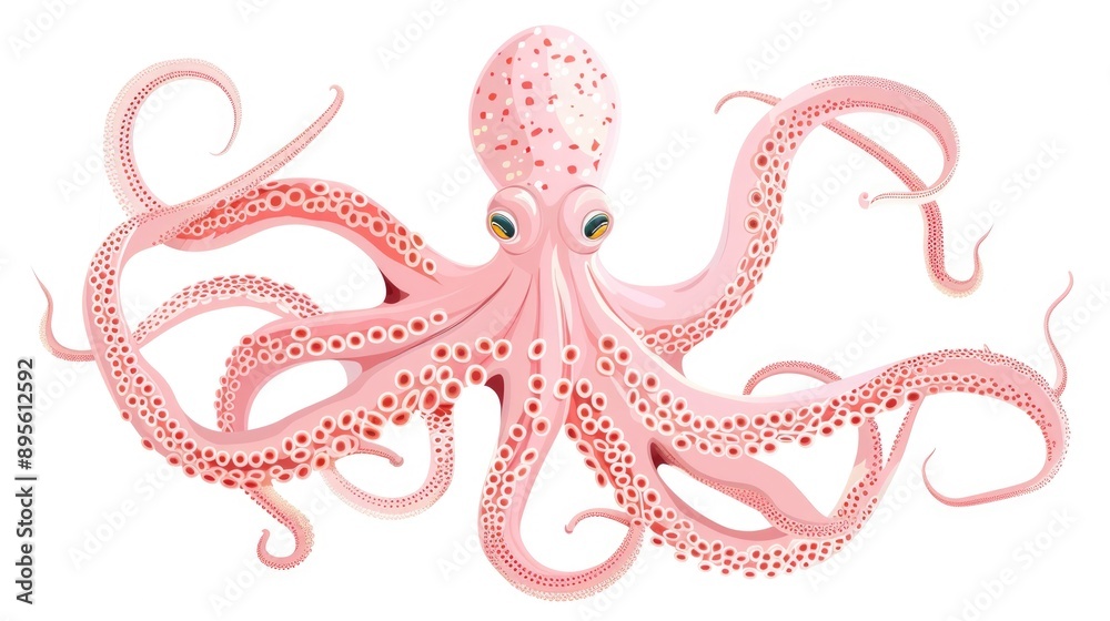 Obraz premium Pink Octopus with Green Eyes